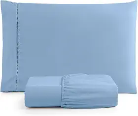 Jogo de Lençol Solteiro 2 Peças Micropercal 400 Fios com Ponto Palito, Toque Acetinado de Hotel, Antiácaro, Não Amassa, Lençol com Elástico, Não faz bolinha (Cor Azul Claro)