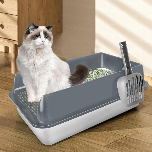 Foto 8 de 8 de Bandeja para gatos XL,casa de aseo alta de acero inoxidable, bandeja para gatos gato, caja de cama, pala