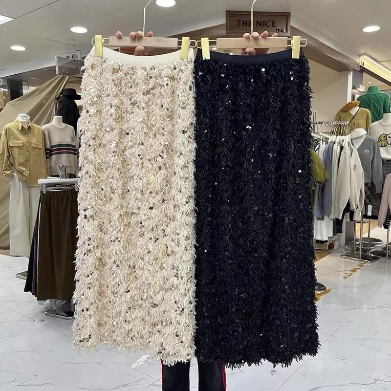Gonna da Donna con Paillettes Gonne Lunghe Gonna con Paillettes a Vita Alta da Donna Gonne da Festa a Trapezio Vintage