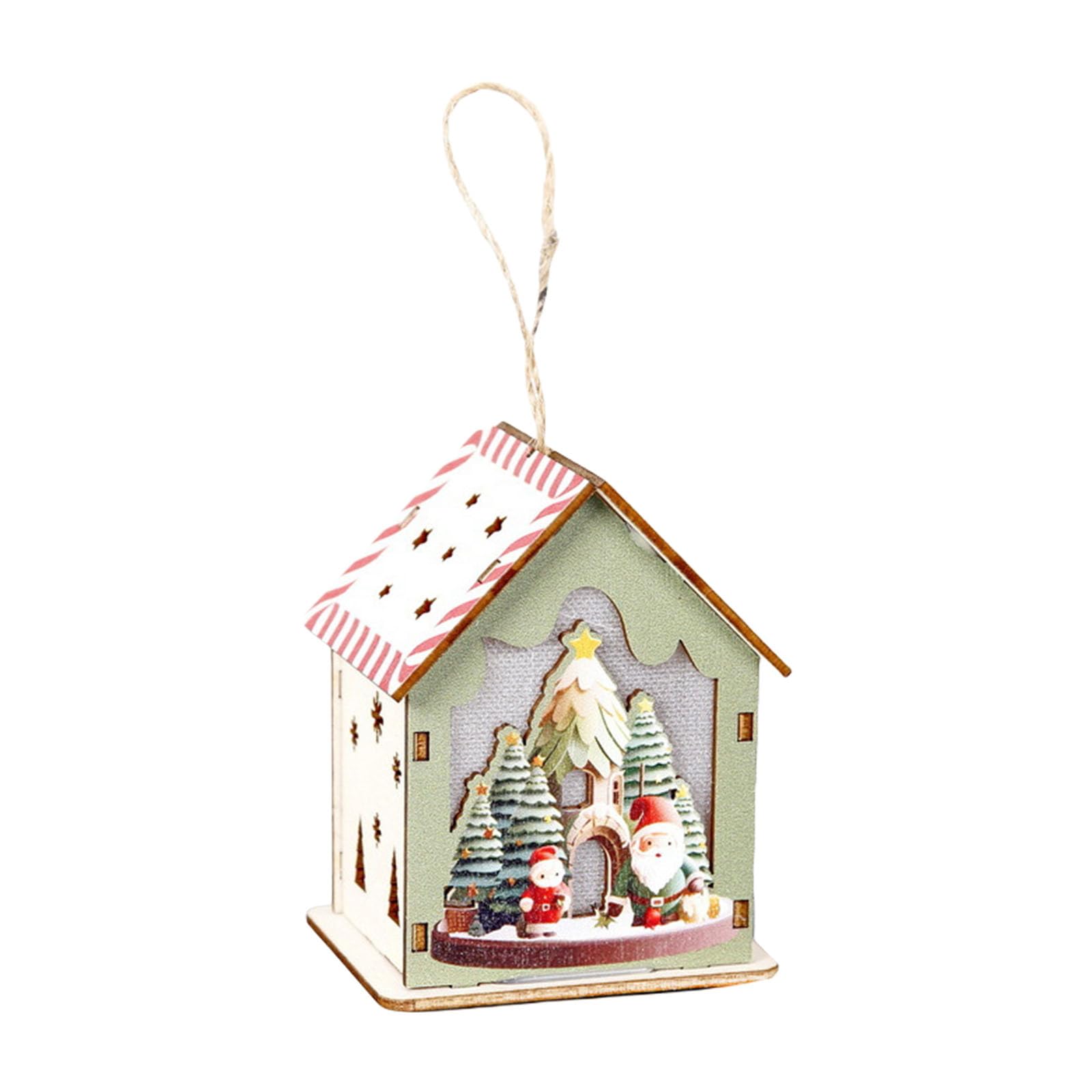 KAQNTUD Luminous Wooden Hut Decoration Christmas Tree Hanging Decoration for Mantles Indoor and Outdoor Christmas Decoration