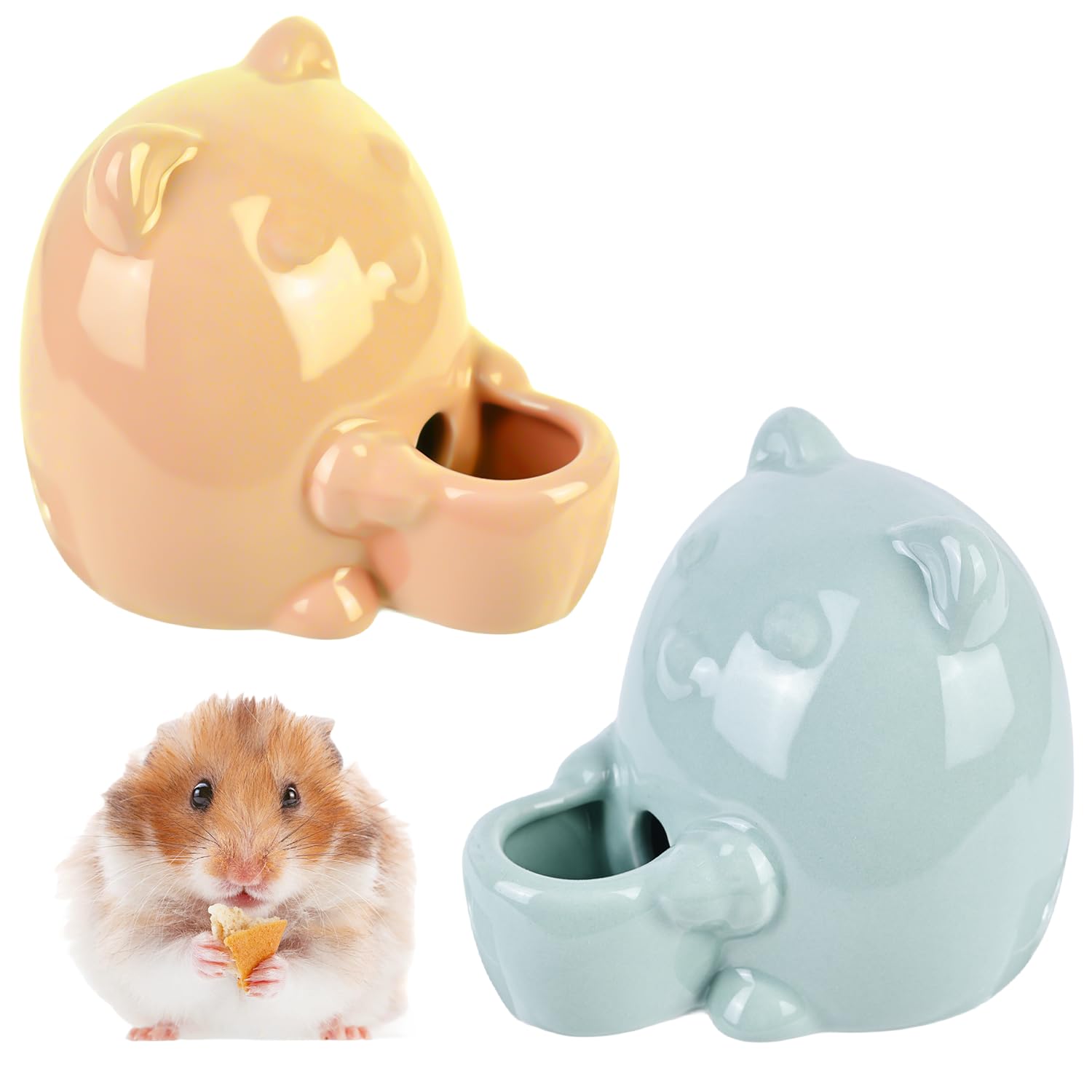 HOMURY 2 botellas de cerámica: dispensador de agua pequeño de cerámica, para hámster, bebedero para roedores, chinchillas, cobayas, pájaros (color verde azulado y naranja)