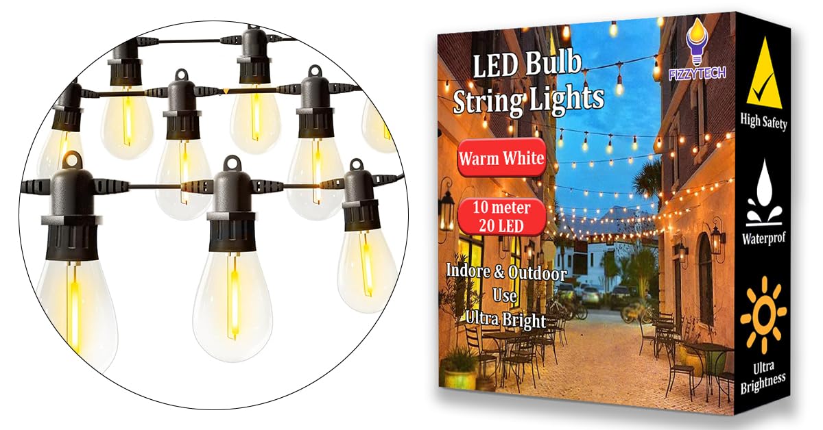 See full amazon price history chart for fizzytech Outdoor String Lights 10 Meter 20 1 Watt Shatterproof Bulb Holder Lights Waterproof Connectable Hanging Light for Backyard, Balcony, Party Decor Lights for Home Decoration fizzytech Outdoor String Lights 10 Meter 20 1 Watt Shatterproof Bulb Holder Lights Waterproof Connectable Hanging Light for Backyard, Balcony, Party Decor Lights for Home Decoration (B0CJRST612) Amazon Price History, Amazon Price Tracker