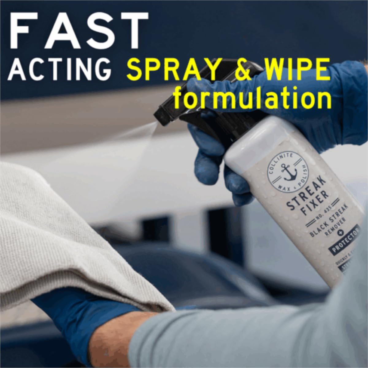 Collinite No 435 Streak Fixer Black Streak Remover 5teiliges Set – Schwarze Streifen effektiv von GFK, Kunststoff, Plastik im Auto, Wohnmobil oder Boot entfernen - Entfernt Schuhabrieb