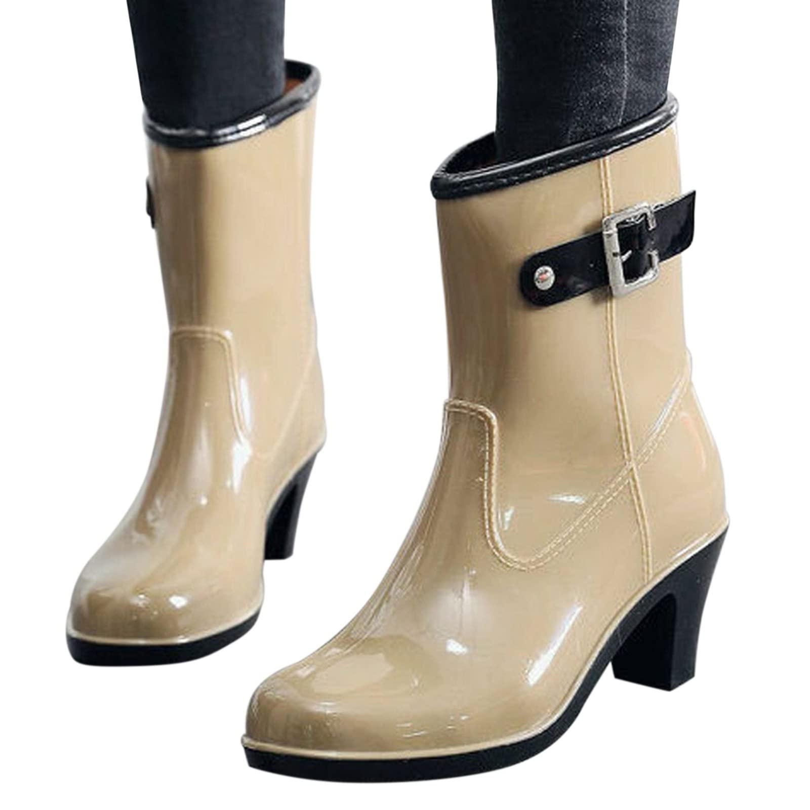 Botas de goma para mujer con tacón, botas de lluvia, botines de goma, impermeables, botines de tobillo, botas de goma, botas cortas, zapatos de lluvia, antideslizantes, para jardín, exteriores, botas
