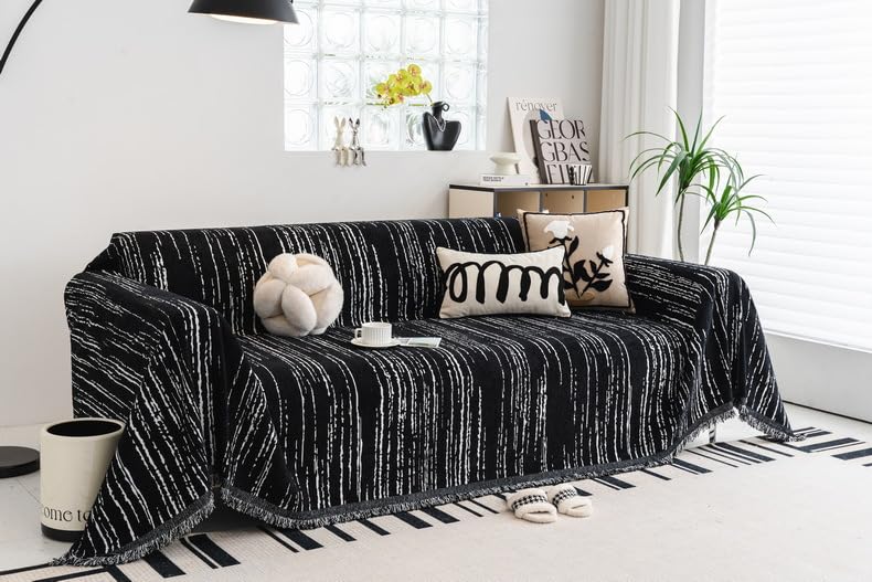 Dzianinowy koc narzuta na sofę z frędzlami, przytulny design w jednolitym kolorze, do wystroju domu, idealny na kanapę i fotel