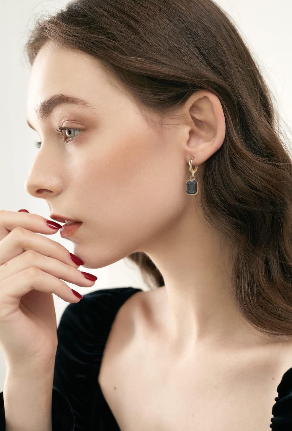 Birthstone Crystal Dangle Drop Earrings, 18K Gold Plated Huggie Hoop Hypoallergenic Earring Jewelry Gifts for Women - Image 4