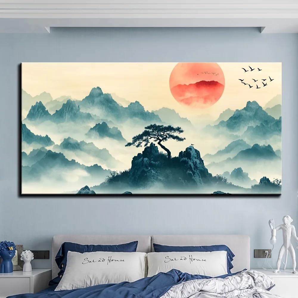 GOSRD Canvas Prints Poster Watercolor Mountain Scenery Natural Wilderness Illustration Modern Art Office Home Interior Decoration(60X120cm /Frameless)