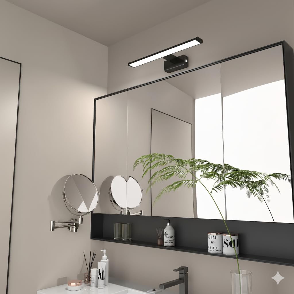 kalb | Spiegelleuchte Wandlampe, schwarz, 500mm, zur Wandmontage, wahlweise warmweiß oder neutralweiß, integrierter Netzschalter (warmweiß)