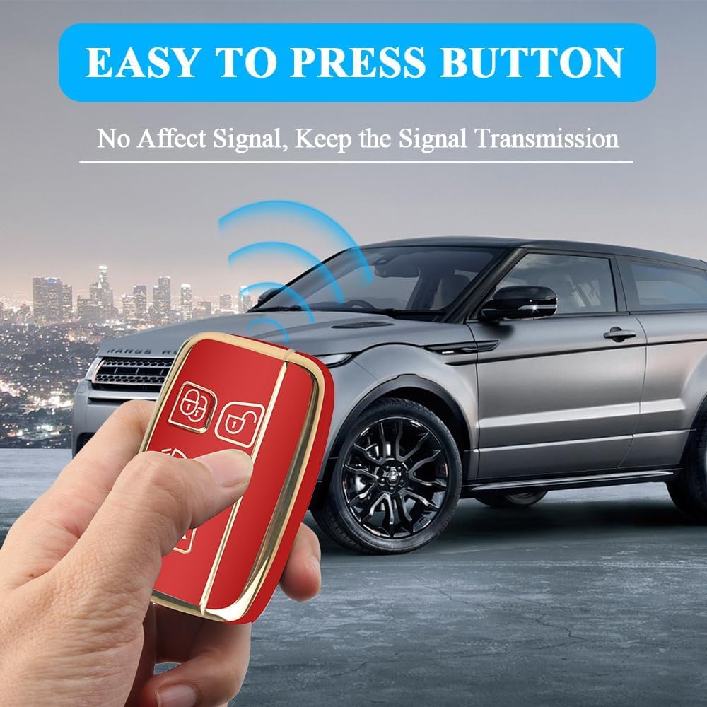 for Land Rover Key Fob Cover with Keychain, Car Key Case Shell Protector 5 Buttons for | Range Rover Evoque Sport Velar | Land Rover Discovery LR4 a9 | Jaguar F-Pace F-Type XE XF XJ |, Red - Image 3