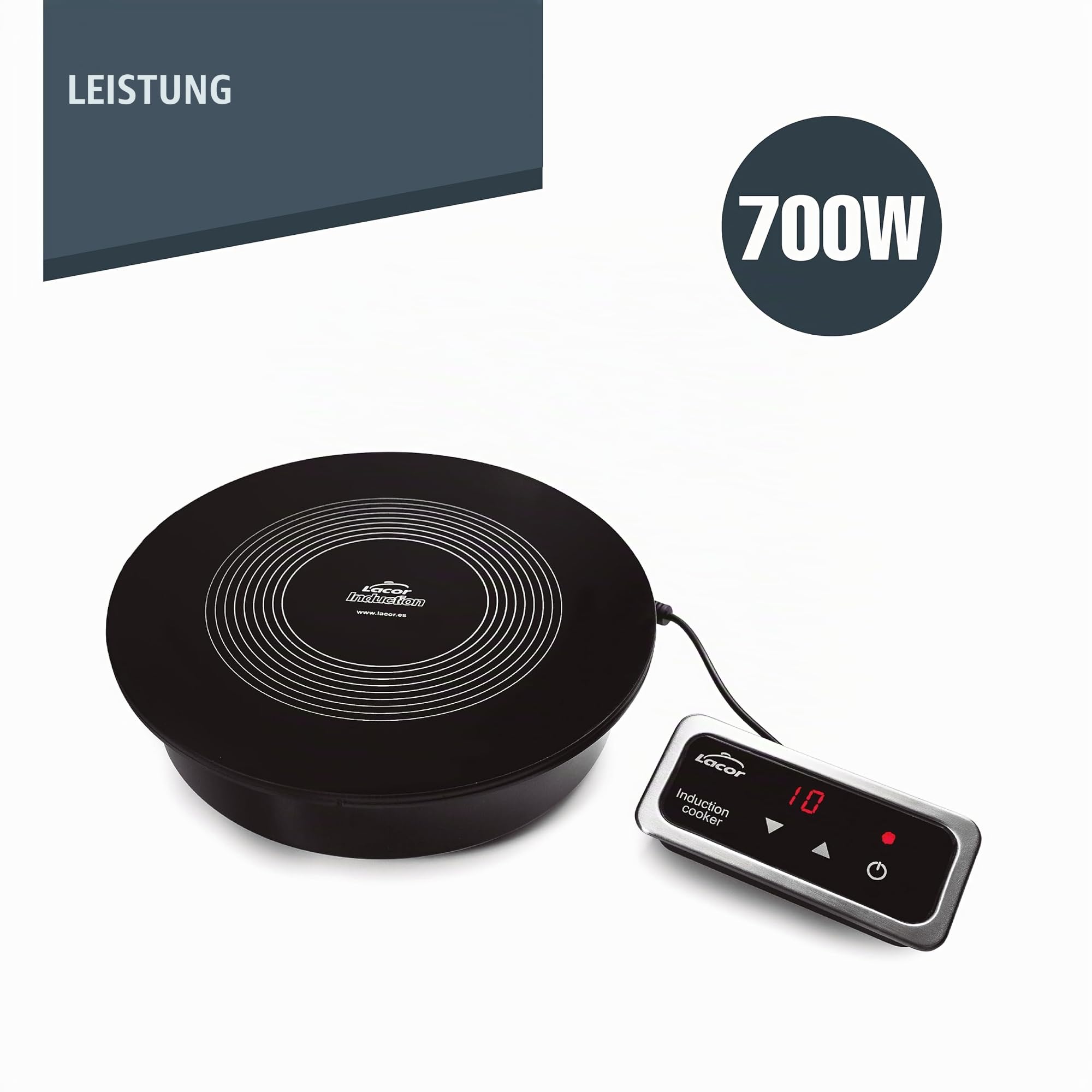 Lacor 69139 – Induktionsplatte für Chafing Dish (700W, Ø18 cm) mit Temperaturregler, Ideal für Buffets, Farbe Schwarz. | Langlebiges professionelles Werkzeug; entwickelt für optimale Leistung und schnelle Reinigung in der Spülmaschine