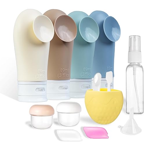 Miniatura 10 de Paquete de 14 botellas de viaje para artículos de aseo personal con 4 recipientes de viaje de silicona a prueba de fugas para acondicionador, tubos