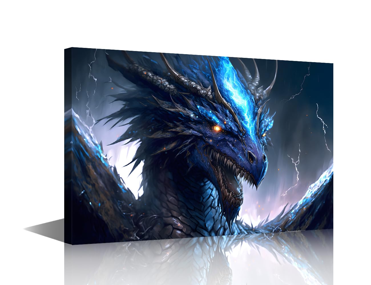 TISHIRON Wall Art for Living Room Dragon King Roar Canvas Wall Art Blue Dragon Contemporary Wall Art Posters and Prints Animals Modern Artwork Ready to Hang for Bedroom Office, 18x12in โ image 1