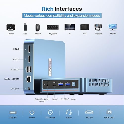 Miniatura 8 de PELADN Mini PC WI-6, Intel 12 generación Alder Lake - N95(hasta 3.4 GHz), 16 GB DDR4 RAM 512 GB M.2 PCIe SSD, soporte para computadora de escritorio