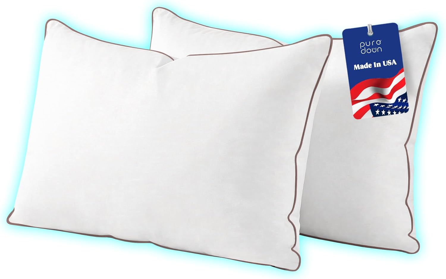 puredown® Made in USA Goose Feather Down Pillows, Standard Size Set of 2, 100% Cotton Cover, Bed Feather Pillows for Sleepering