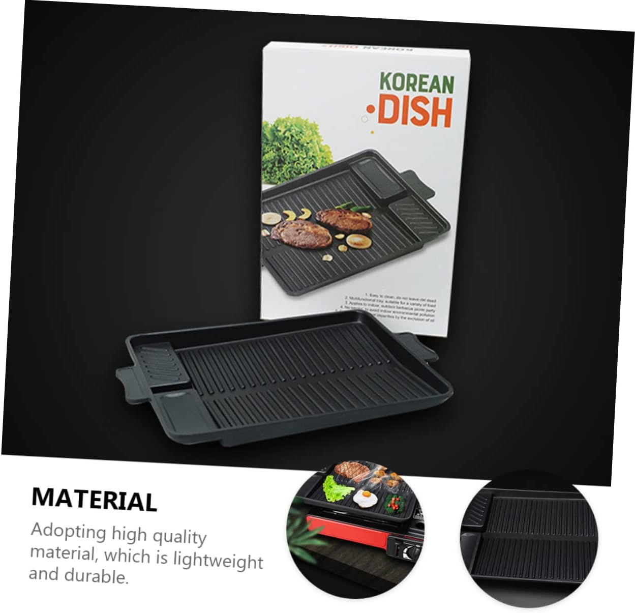 1pc Non-stick Rectangular Baking Pan Bbq Plate for Outdoor Grill Easy to Carry