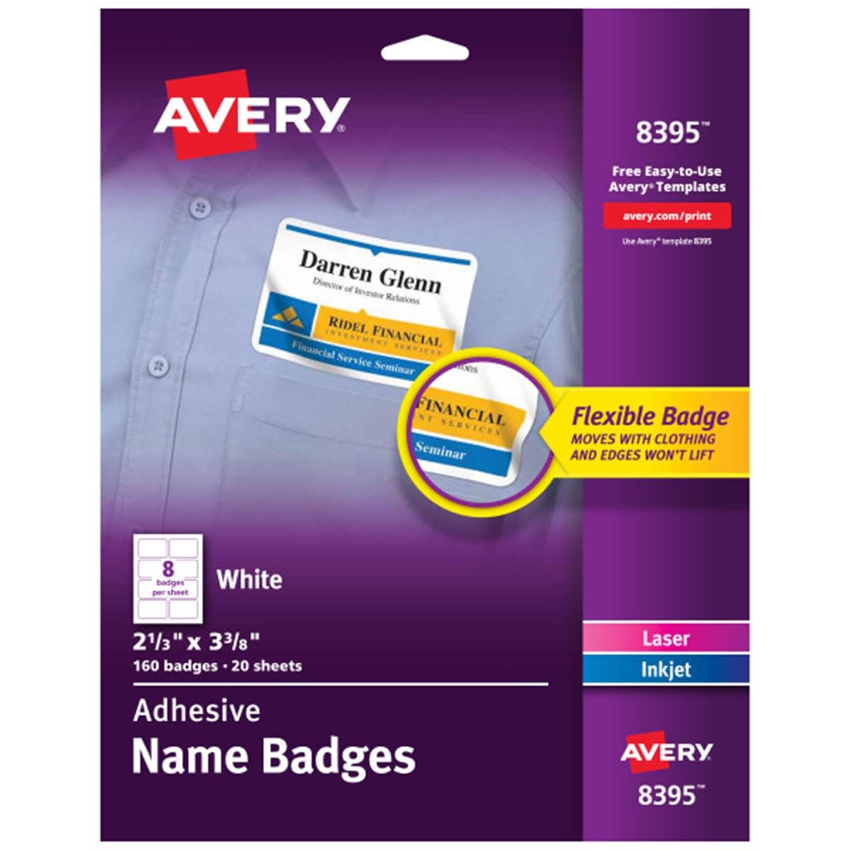 Avery Etiquetas Adhesivas Flexibles Insignias 8395, Wh
