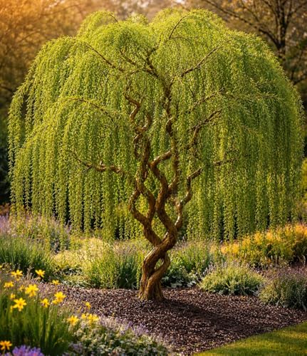 4 Live Weeping Curly Willow Cuttings for Planting | Fast Growing Hardy Willow Tree Starts | Easy to Root Decorative Twisted Branches | Ideal for Landscaping Privacy & Garden Accents