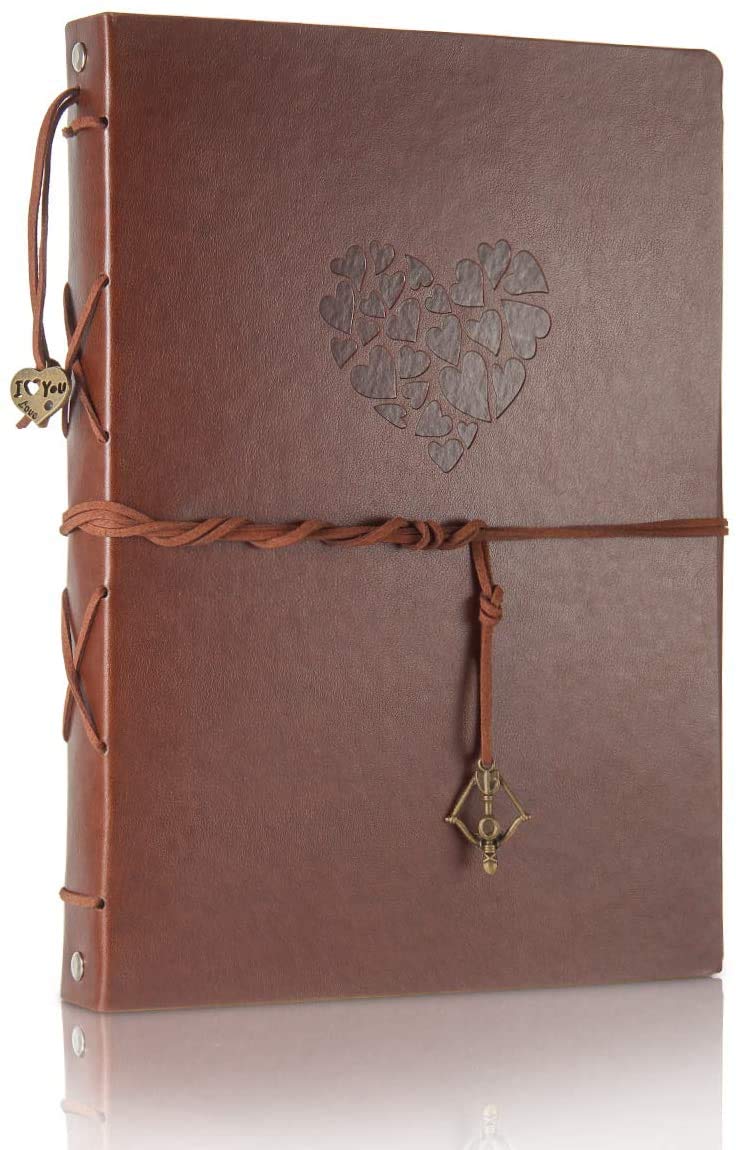 ThxMadam Vintage Notebook A5 Leather Cover Writing Notebook Loose Leaf Travel Journal Diary Refillable Sketchbook with 200 Kraft Pages/100 Sheets and