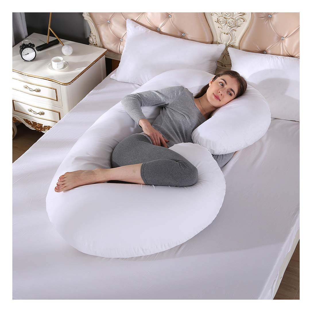 HONGBI Schwangerschaftskissen Lagerungskissen Ergonomisch Konturierte Seitenschläferkissen C-förmiges Abnehmbar und Waschbar Weiß 80x155cm