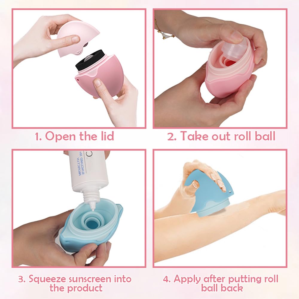 Applicateur de crème solaire portable pour adultes et familles, enfants avec rouleau et éponge rechargeable, ensemble de pinceaux Sunblock Buddy avec capuchons de protection, applicateur de lotion