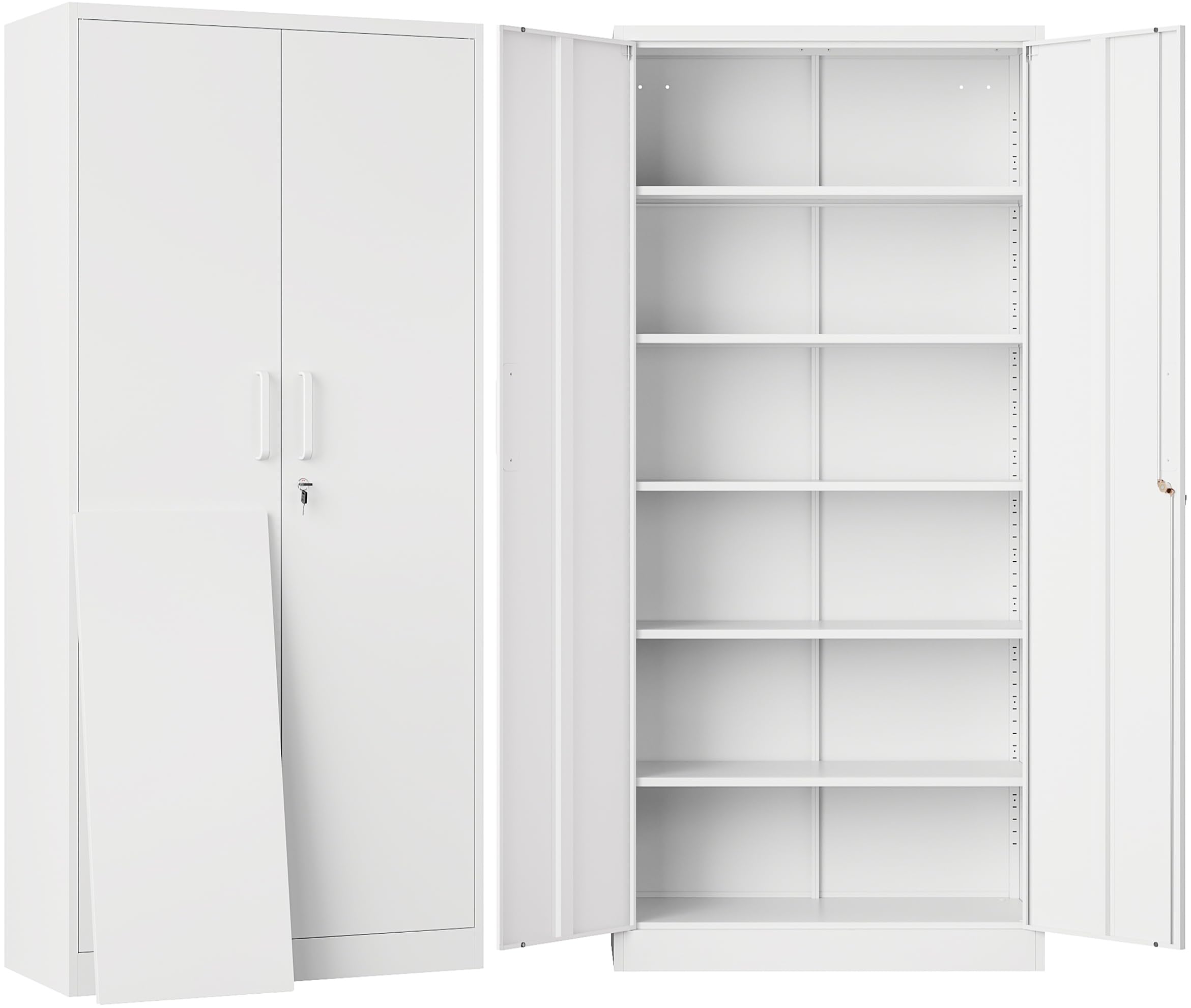 Metal Storage Storage Cabinet with 5 Adjustable Shelves,White Metal Cabinet with Locking Doors,Steel Pantry Cabinet with Lock,71" Lockable Storage Cabinet for Home,Office,Garage,Kitchen,Shop