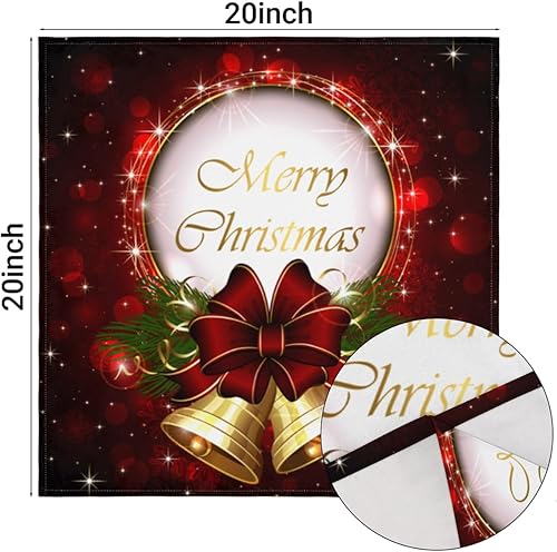 Miniatura 3 de Cloth Napkins Set of 6 Merry Christmas 20x20 Inch Cloth Napkins Xmas Bell Washable Reusable Kitchen Dinner Napkins Table Decor for Wedding, Holiday