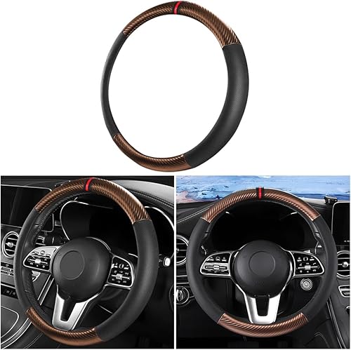 Funda universal de 15 pulgadas para volante de automóvil, de fibra de carbono, transpirable, antideslizante, cálida en invierno y fresca en verano,
