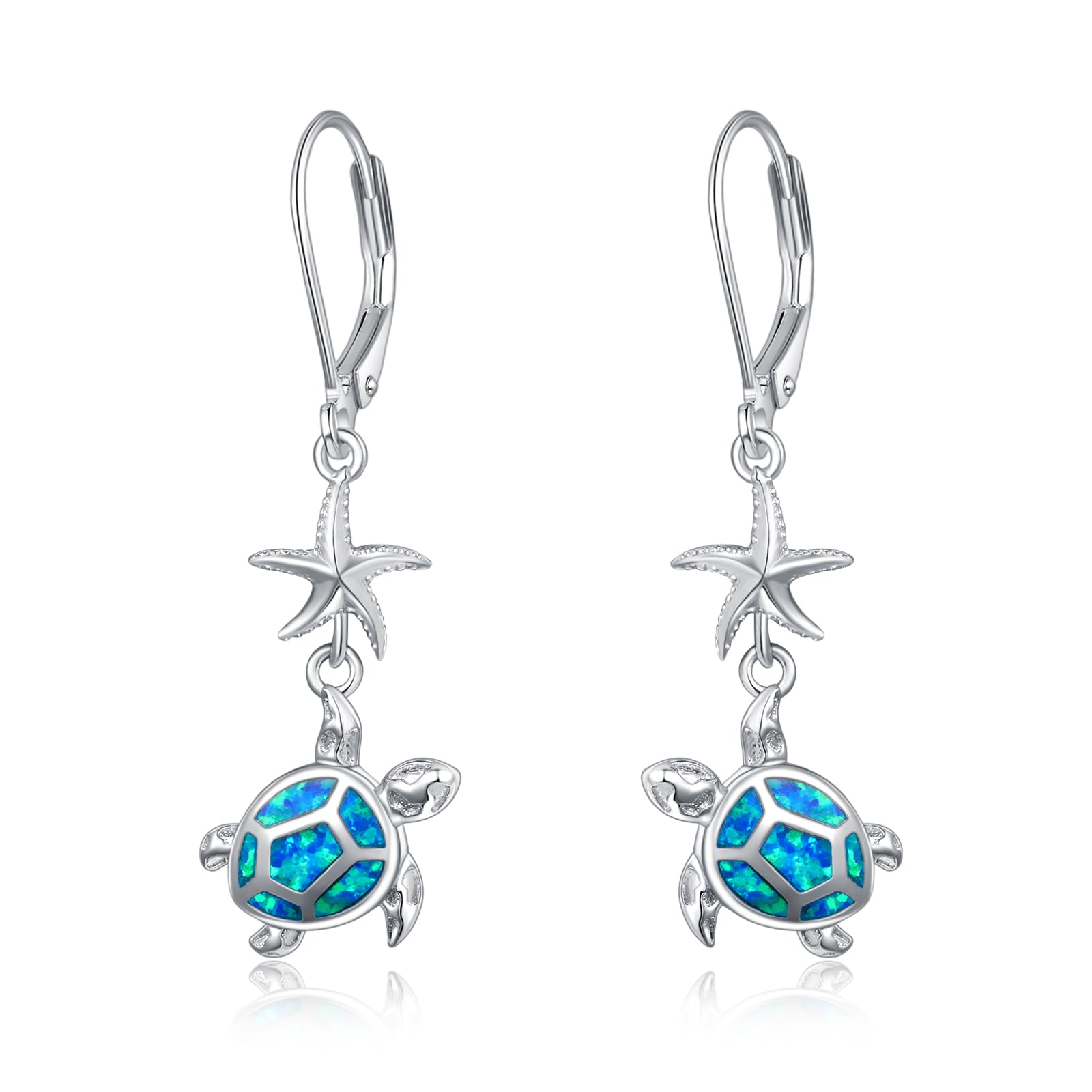 Dreamboat Opal Starfish for Women Earrings Sterling Silver Opal Jellyfish/Turtle Earrings Starfish Dangle Earrings Ocean Earrings Jewelry for Women