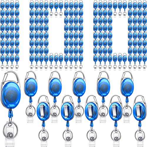 100 Pack Retractable Badge Reels Bulk, Clear Blue