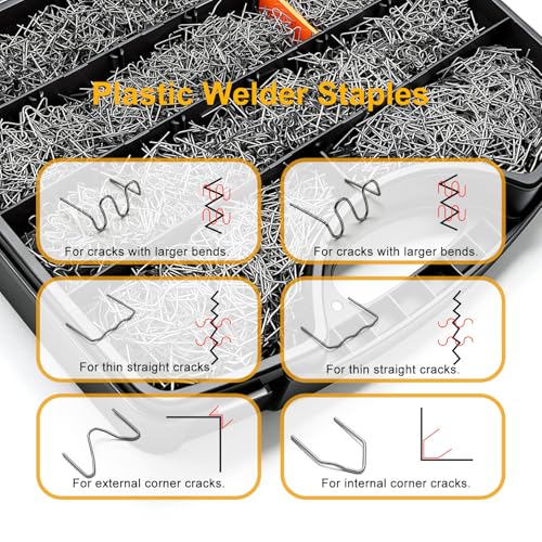 Image of weideer 3028PCS Plastic Welding Staples,Plastic Welder Staples & Welding Rods,8 Types, Auto Bumper Repair Kit,Hot Staples with Portable Toolbox for Car, DIYers,Toy