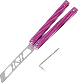 Andux Balisong Cuchillo Mariposa CNC Eficaz Sistema de Buje 6061 Mango de Aluminio Bloqueo Libre CNC-H02 (Rosa)