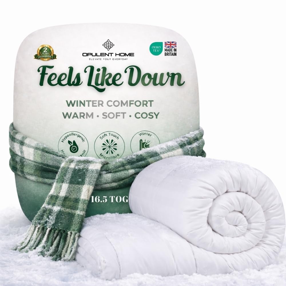 Opulent Home 16.5 Tog Super King Size Winter Duvet - Ultra Warm Thick Quilt, Hotel Quality Hollowfibre, Anti-Allergy Hypoallergenic And Feels Like Down - Machine Washable (260X220cm)