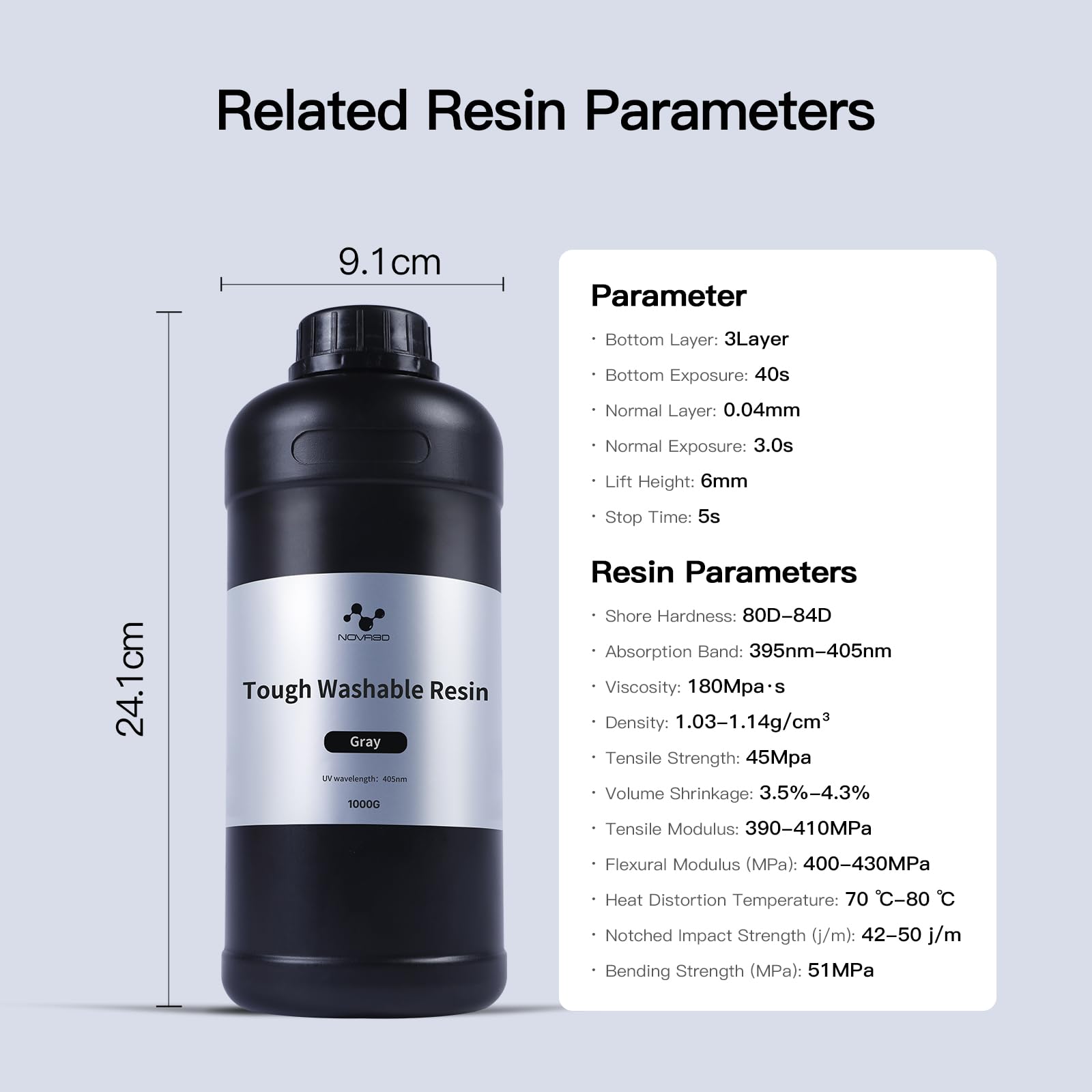 NOVA3D Resina fotopolimerica lavabile in acqua, resina fotopolimerizzante LCD UV, 405 nm, per stampa 3D LCD, elevata durezza e precisione, durezza e resistenza agli urti, facile stampa, resina a basso