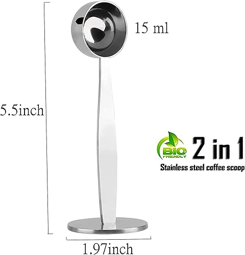 Miniatura 2 de Cuchara de café expreso, cucharada de acero inoxidable, multifunción, 2 en 1, cucharas de té de medición de manipulaciones