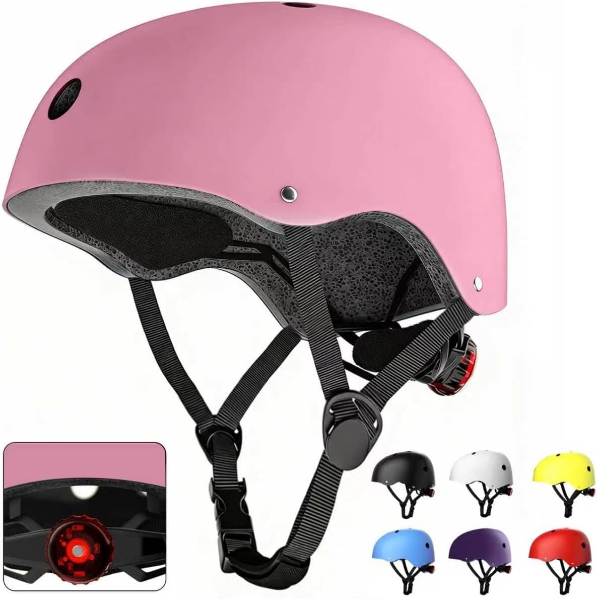 Kids Bike Helmet with LED Light,Lightweight Adjustable Childs Helmet for boy & Girl Ages 5-8-14,Multi-Sport Safety Helmet for Skateboard Cycling Scooter