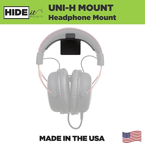 Miniatura 2 de HIDEit Mounts Uni-H - Soporte de pared universal para auriculares, fabricado en Estados Unidos, accesorios de juego de acero negro para auriculares