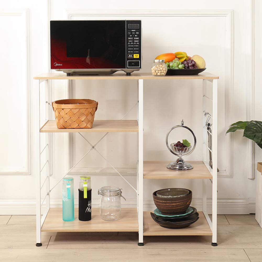 SogesPower Scaffale da Cucina per Microonde con Ganci a Forma di S, Scaffale Mobile Cucina a 3 Livelli per Utensili da Cucina e Spezie, 90 x 40 x 83 cm Acero