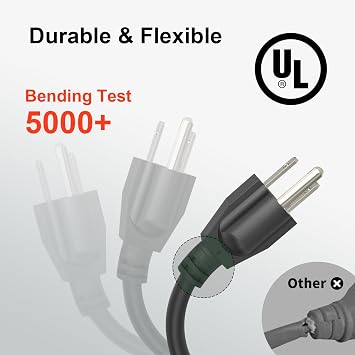 50FT Outdoor Extension Cord, 16/3 SJTW Tri-Tap Power Cable, Weatherproof, Heavy Duty Extension Cord for Holiday Decoration and Landscaping Lights,Black