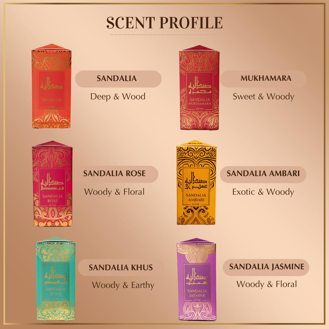 Sandal Attar Set by Dukhni |6 x 6ml Roll on Perfume Oils | Islamic Gifts 2