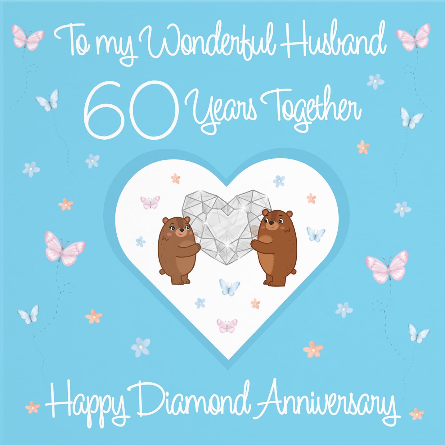 Hunts England, Husband 60th Anniversary Card, 60 Years, Diamond Anniversary, Romantic Meadows, Fun Card - Image 2