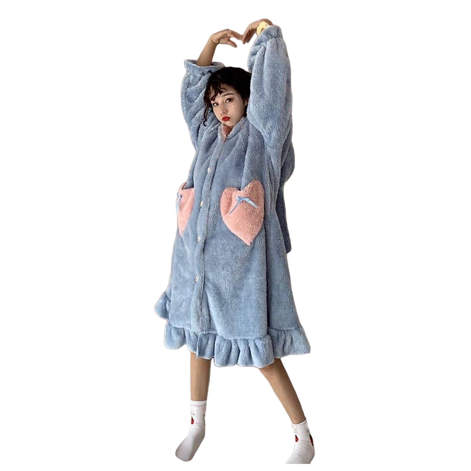 Roobeety Grenouillere Femme Kawaii Avec Capuche D'animal Mignonne Robe De Chambre Femme En Polaire Hiver Chaud Et Confort Combinaison Pyjama Longue Loisirs Vêtements De Nuit Moelleuse Pour Cosplay