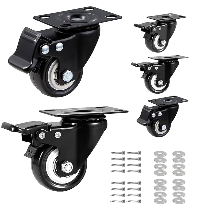 Ruotelle Per Mobili Pesanti Con Freno - 50mm, Capacità 270kg, Gomma TPR, Set Di 4 Con Viti