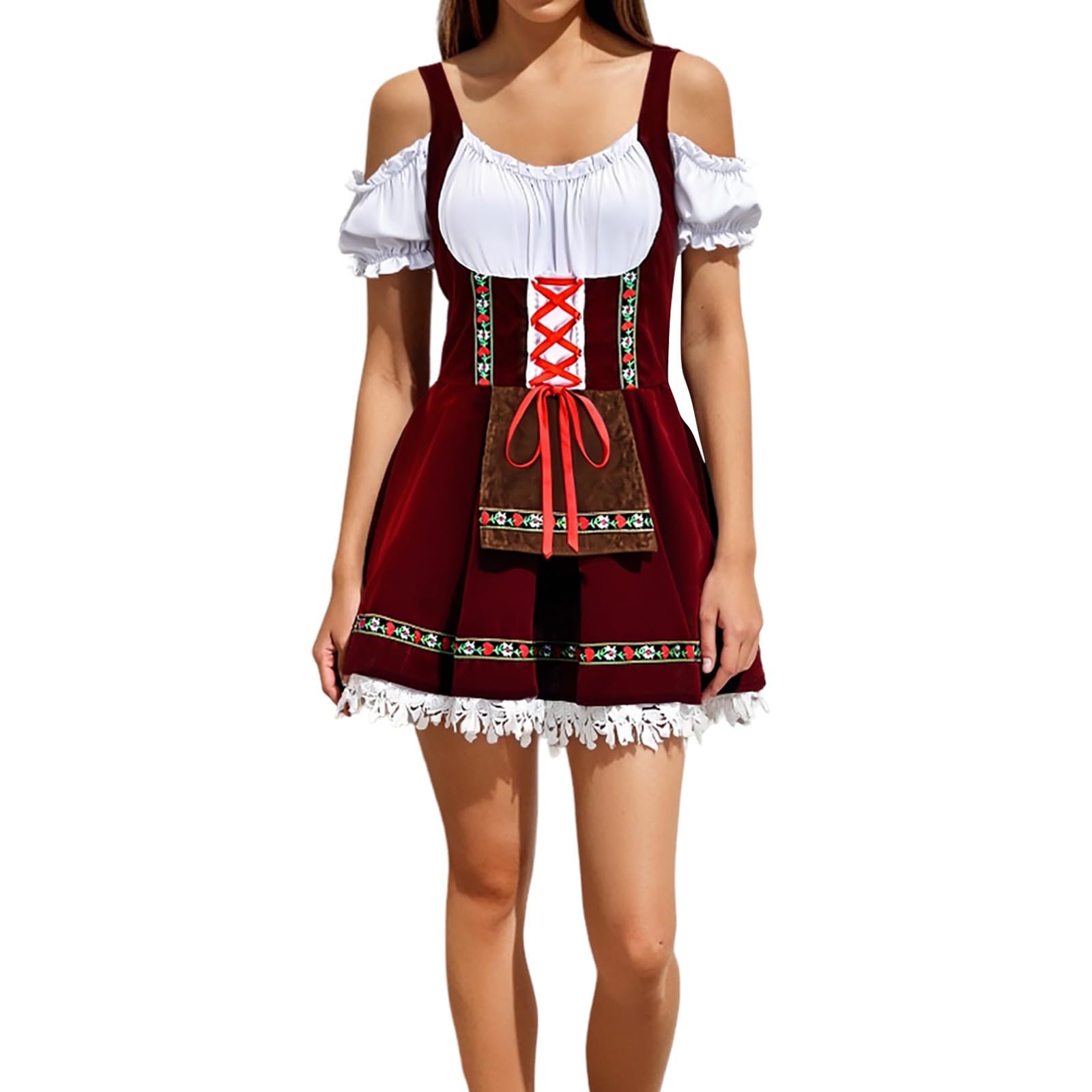 Women's Oktoberfest Outfit 3 Pieces Plaid Dirndldress with Apron Dirndl for German Beer Festival Outfits Bavarian Costumes for Bavarian Beer Carnival Party