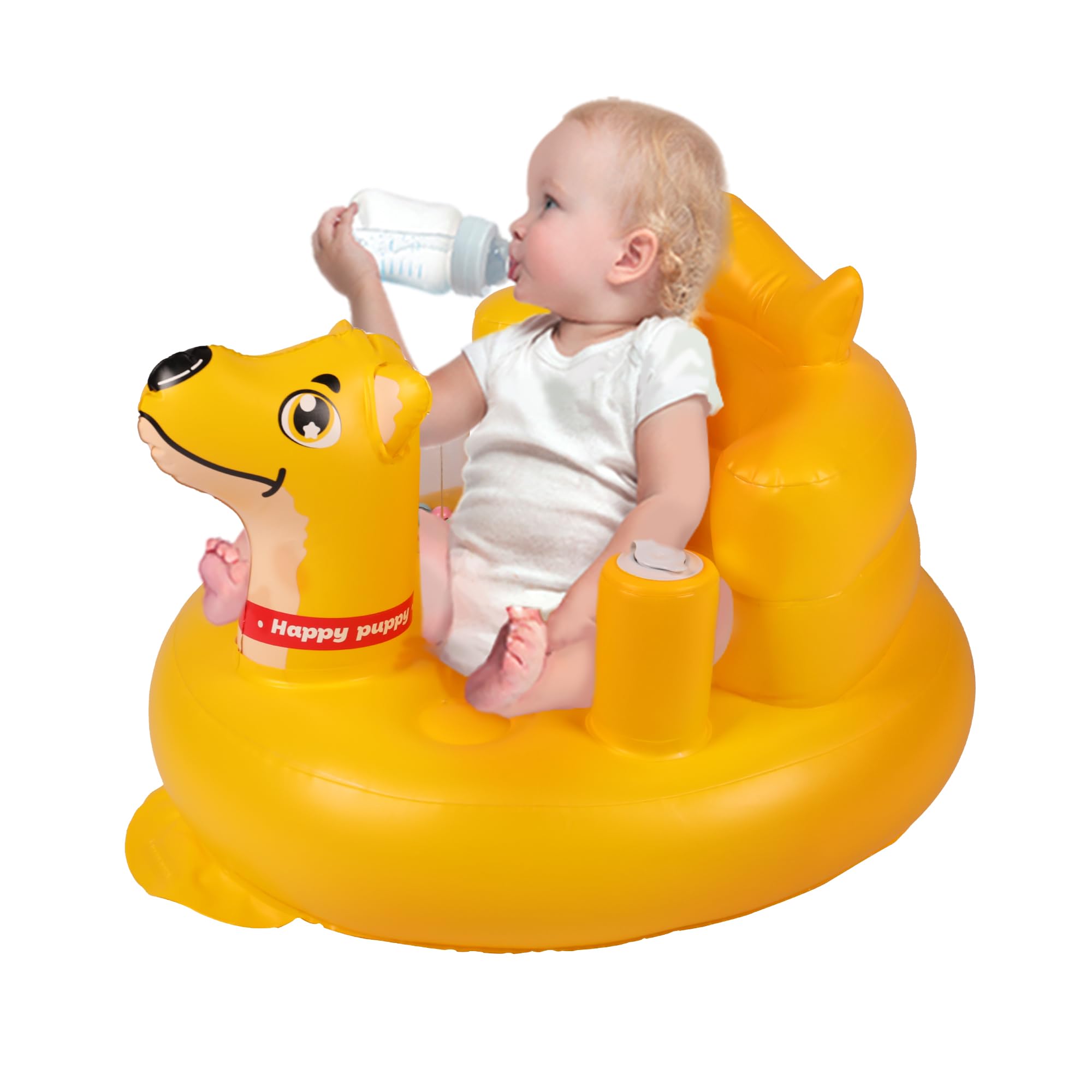 Baby Seat Inflatable Infant Floor Seat Toddler Chair Support Sitting Up Built in Air Pump with Tinkling Bells for 5-36 Months Home and Travel (Yellow)
