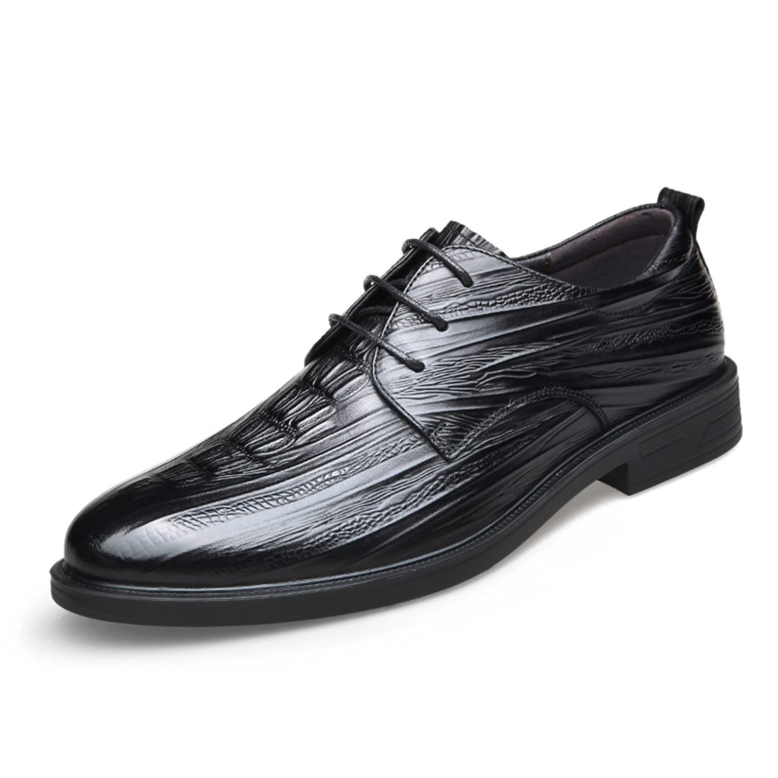 Zapatos Oxford de vestir en cuero con relieve de cocodrilo y tacón fuerte 6