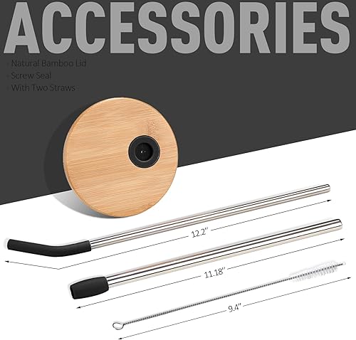 Miniatura 5 de Kodrine Vaso de vidrio de 40 onzas con asa, vaso de café helado con popote y tapa de bambú, taza de vidrio con funda de silicona, marcador de