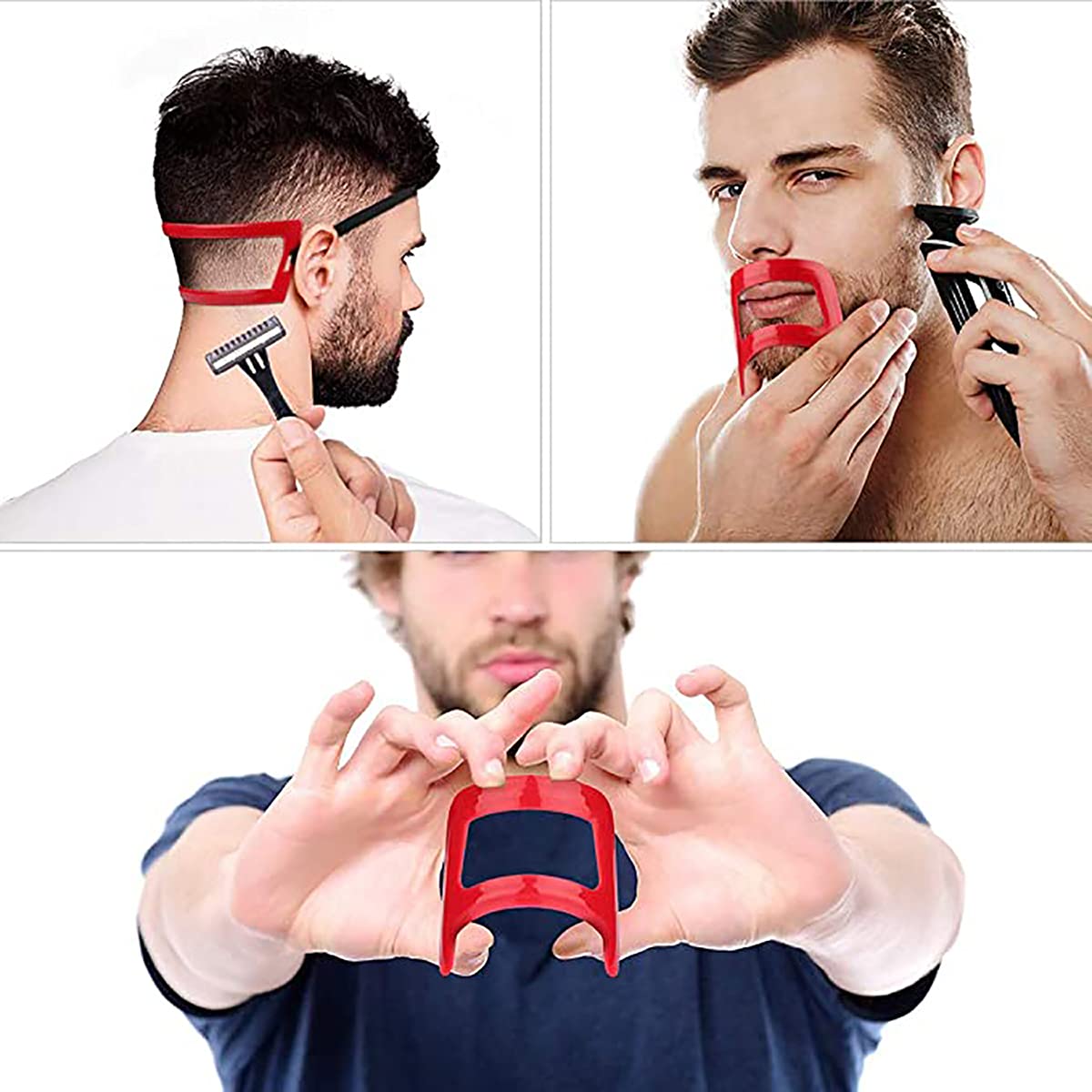 DELFINO 2 Pieces Beard and Neckline Shaving Template, Men Mustache Grooming Shaping Template Straight Neckline Cut Guide Stencil for Men Self-Haircut Trimming Styling Tools