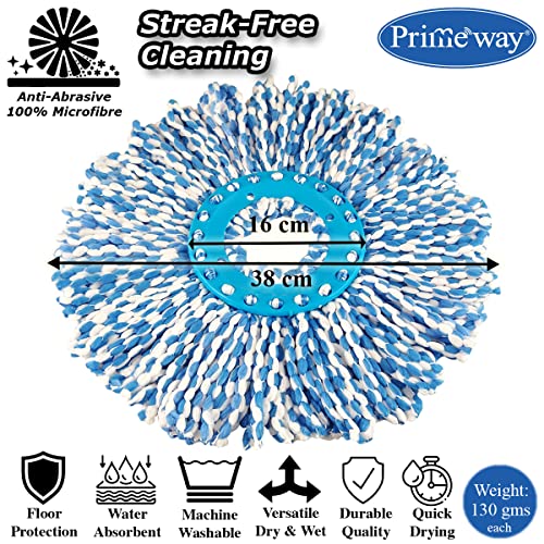 Image of Primeway Polyester Water Absorbent Microfibre Spin Mop Refills | Dense Replacement Mop Heads | Floor Pocha Mop Cloth | XL | 38cm | 130grams | 4 Pcs, Blue