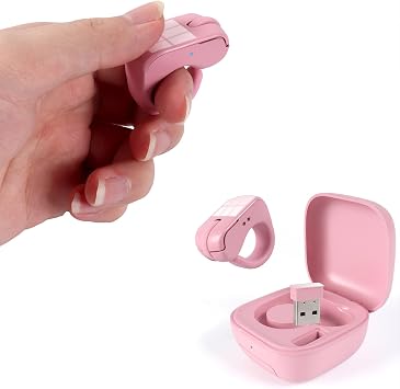 Mini Bluetooth Wireless Mouse Dual Mode Finger & Ring Touchpad Design, Rechargeable with Charging Case for PC, Laptops, Tablets & Smartphones Ideal for Remote Control, Page Turning,Travel Pink