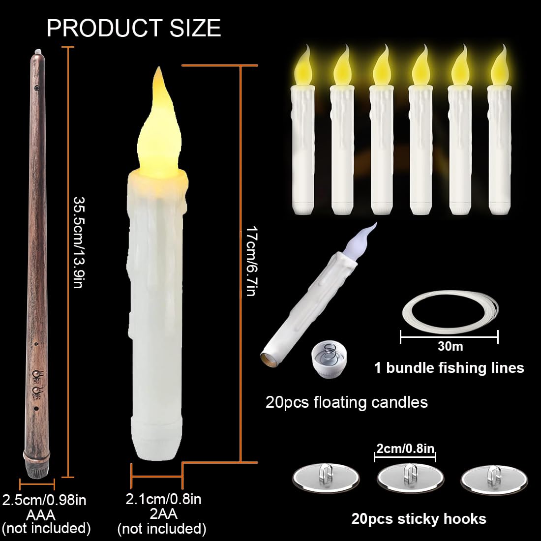 20 LED Floating Candles With Wand Remote | Flickering Flameless Candles | Harry Potter Theme Decor